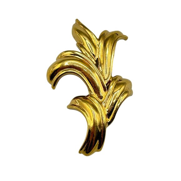 Vintage Monet Abstract Free Form Leaf Pin Brooch Shiny Gold Tone 80s 90s Pin - Picture 1 of 7